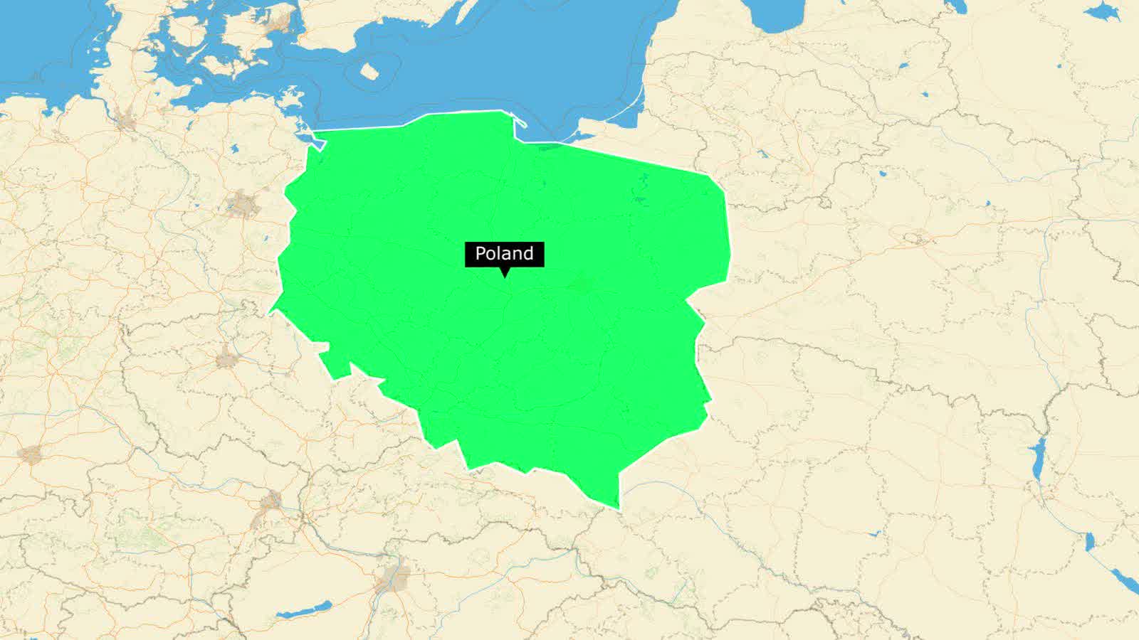 Animowana mapa przybliżająca się na podświetloną Polskę