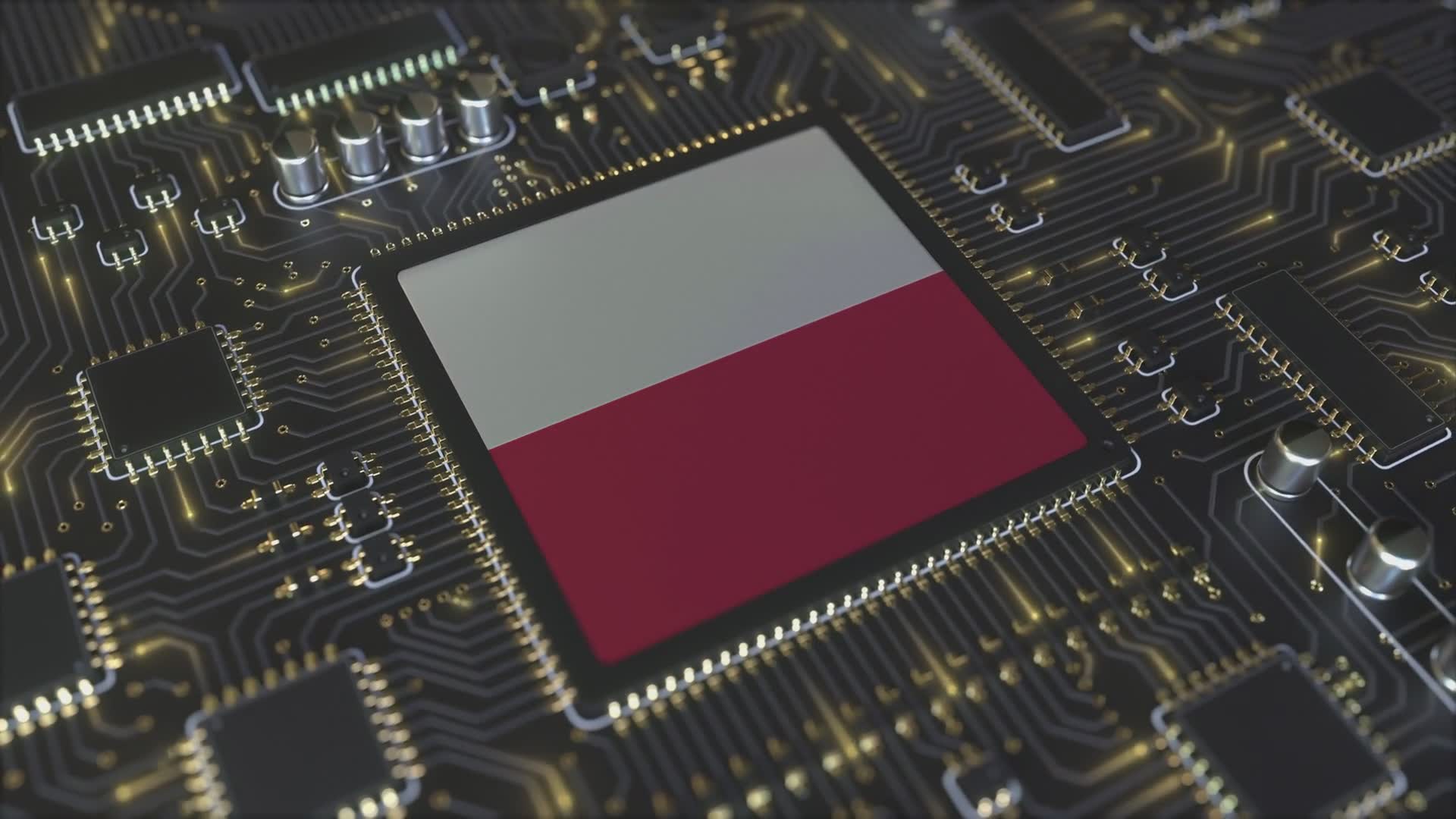Płytka drukowana z podświetloną flagą Polski — technologia i automatyzacja